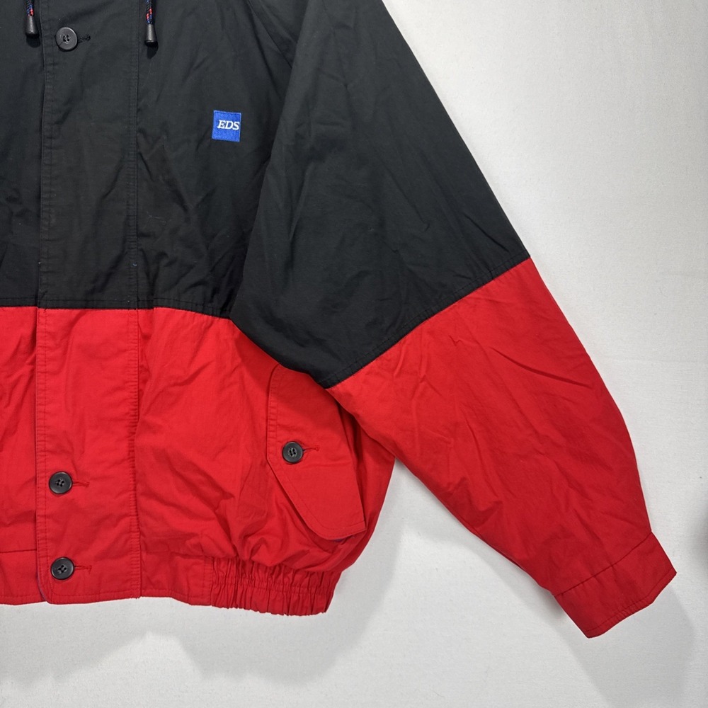 VTG EDS Swingste‎ Colorblock Windbreaker Jacket Mens XL Black Red Yellow Hooded - Picture 2 of 10